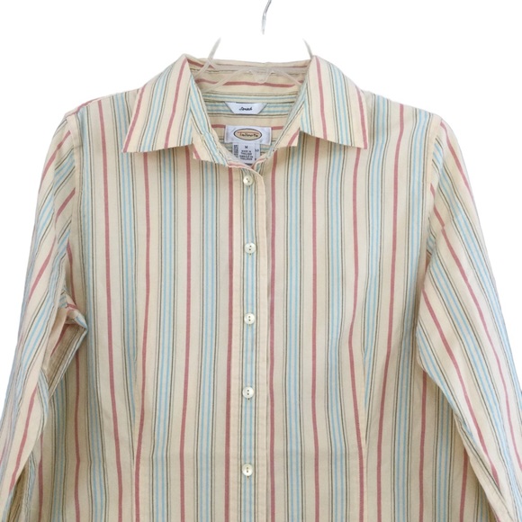Talbots Button Down Long Sleeved Striped Stretch Blouse Size Medium - Picture 2 of 9